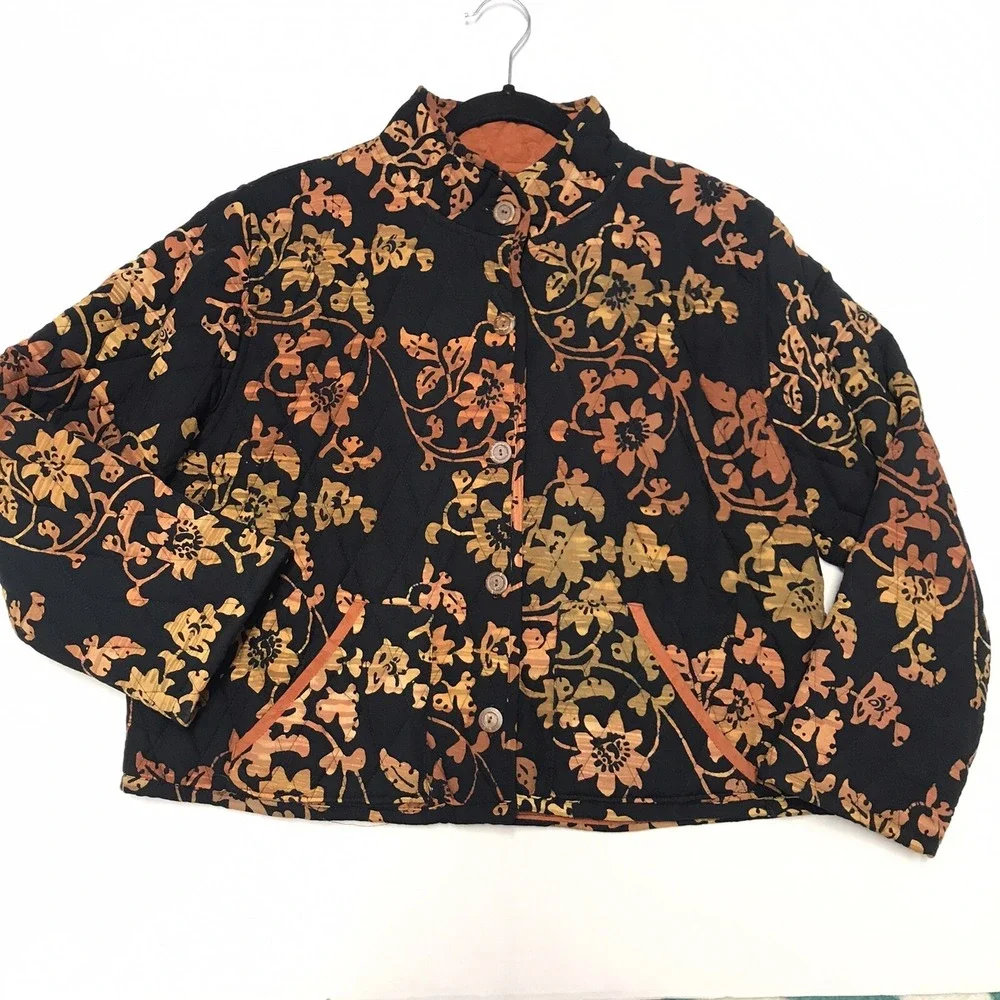 NTCO Nomadic Traders Small Floral Quilted Fall Autumn Colors Black Rust‎ Pockets